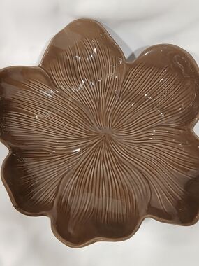 Arhaus Magnolia Large Brown Flower Plate Wall Hanging Decor Bowl 12x13” EUC